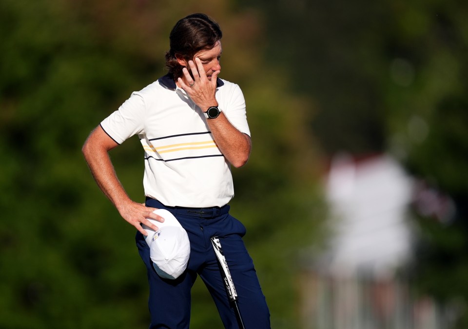 Tommy Fleetwood dejected after his Ryder Cup match.