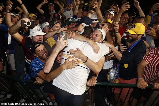 Europe players also celebrated with a number of adoring fans who stayed behind for the party