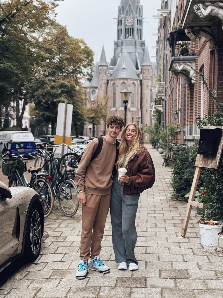 Stacey Solomon and son Zach in Amsterdam.