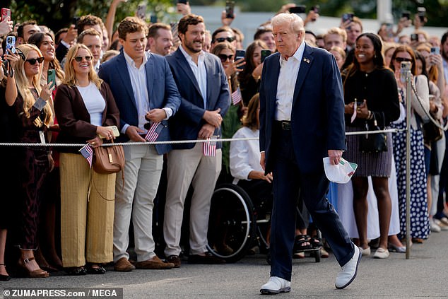 The 32-year-old pop star - who voted for Kamala Harris in 2024 and Bernie Sanders in 2020 - challenged MAGA-loving supporters of President Donald Trump (pictured last Friday) on whether they felt better off eight months into his second term