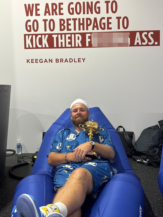 Hero Shane Lowry with the Ryder Cup under US captain Keegan Bradley's infamous statement before the match began