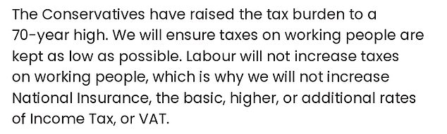 The Labour manifesto promised no rises to income tax, NICs or VAT