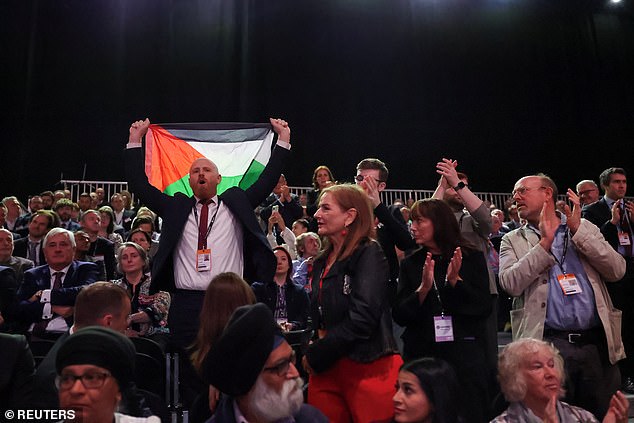 The Chancellor was interrupted by shouts from the audience in Liverpool about 'genocide' and the 'mass starvation of Palestinians'
