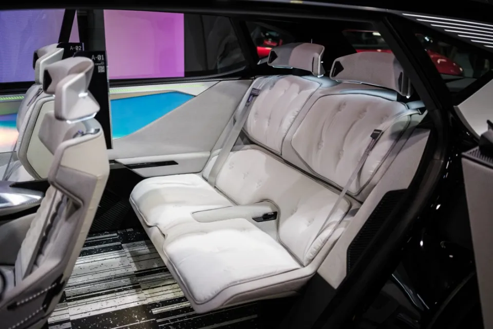 PARIS, FRANCE - OCTOBER 17: The Renault Scenic Vision H2-Tech concept car (interior details is displayed on the Renault booth during the "Mondial De L'Automobile" at Parc des Expositions Porte de Versailles on October 17, 2022 in Paris, France. The Paris Motor Show will present the latest models from the world's leading car manufacturers at the Paris Expo Exhibition Center from October 17 to October 23, 2022. (Photo by Richard Bord/Getty Images)
