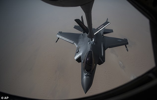 An F-35A Lightning II receives fuel from a KC-135 Stratotanker from the 28th Expeditionary Aerial Refueling Squadron, at an undisclosed location (USAF file photo)