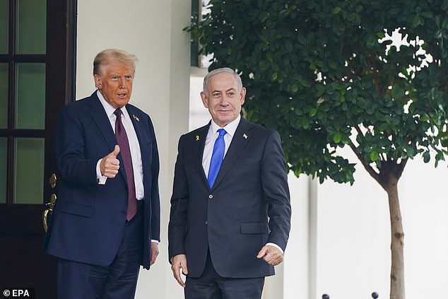 Trump greets Prime Minister of Israel Benjamin Netanyahu as he arrives at the West Wing of the White House in Washington, DC, on Monday