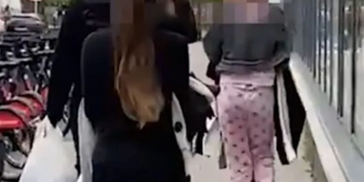 Moment pyjama-clad 'shoplifter' and her brazen pals make off with £400 of H&M clothes in daylight high street raid