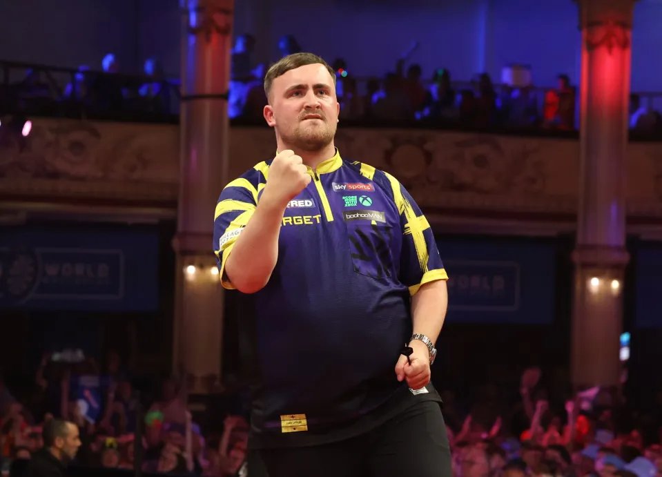 Luke Littler celebrating during the Betfred World Matchplay Darts.