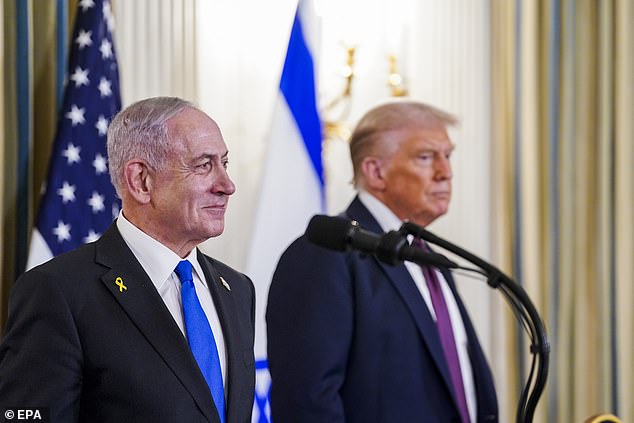 US President Donald Trump (R) and Israeli Prime Minister Benjamin Netanyahu (L) participate in a joint press conference in the State Dining Room of the White House in Washington, DC, USA, 29 September 2025