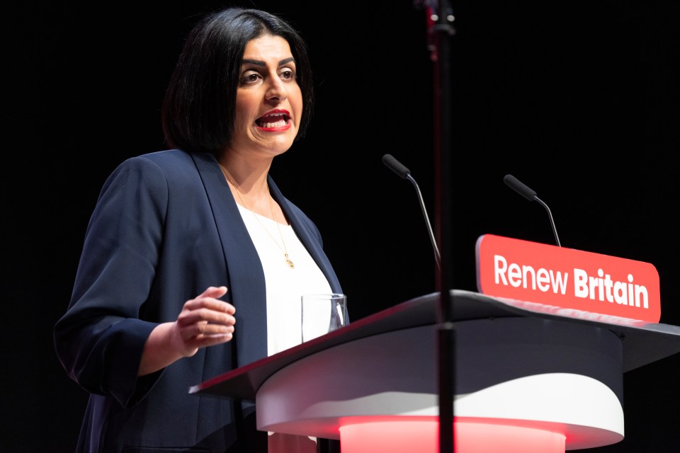 LIVERPOOL, ENGLAND - SEPTEMBER 29: Home Secretary and Labour MP for Birmingham Ladywood, Shabana Mahmood speaks on stage during day two of the Labour Party conference at ACC Liverpool on September 29, 2025 in Liverpool, England. The Labour Conference is being held against a vastly different backdrop to last year when the party had swept to power in a landslide general election victory. A year on and polling shows three quarters of Britons (74-77%) say they have little to no trust in the party on the cost of living, immigration, taxation, managing the economy, representing people like them, or keeping its promises. (Photo by Nicola Tree/Getty Images)