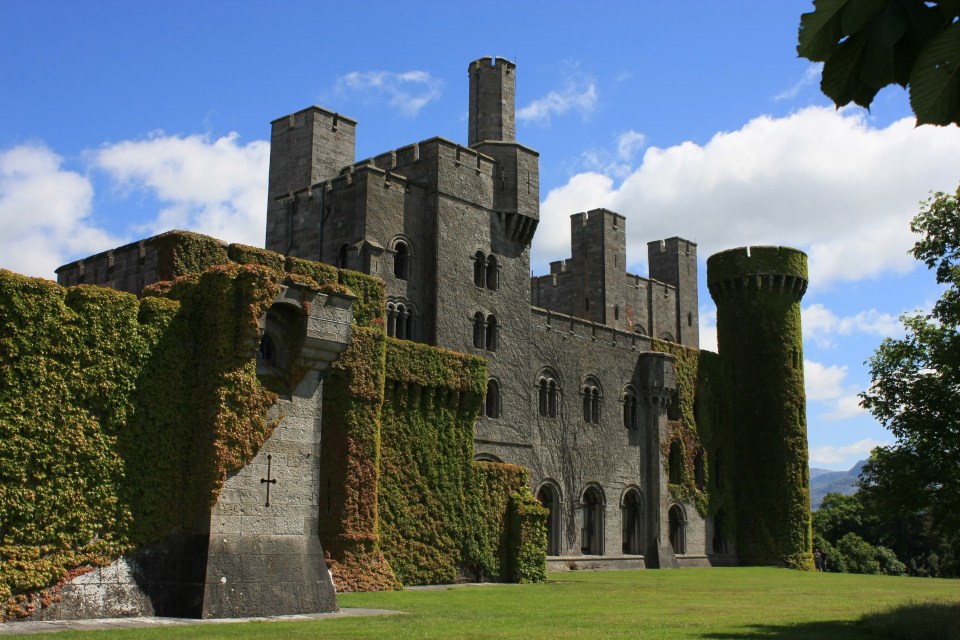 Penrhyn Castle, a Norman-style country house in Llandegai, North Wales.