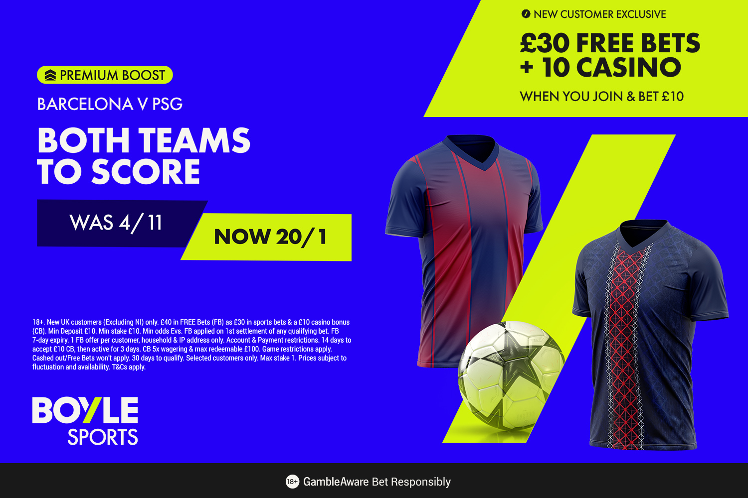Barcelona vs PSG: Get both teams to score at 20/1 with BOYLE Sports, plus £40 in free bets