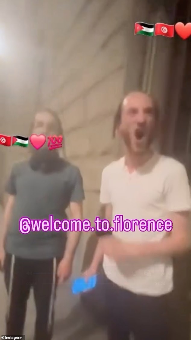When the tourists try and answer back, the man shouts 'shut up!' and 'no speaking you f*****!' before whipping his belt down on the pavement again, making the Jewish men flinch with visible fear