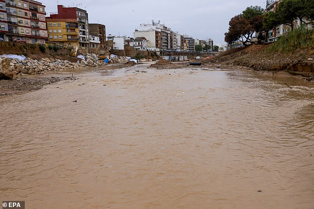 A view of flooding at Poyo ravine in the town of Paiporta, Valencia, eastern Spain, 30 September 2025