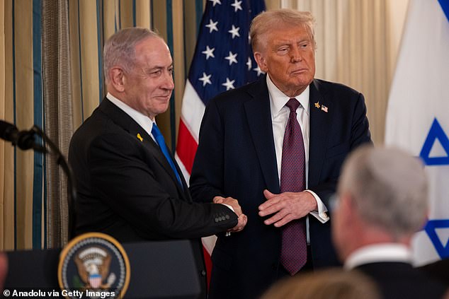 Keir Starmer has given 'strong support' to the blueprint, unveiled by Mr Trump at a press conference with Benjamin Netanyahu (pictured)