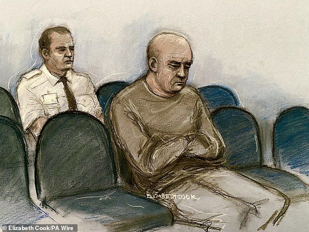 A court sketch of Peter Windsor in the dock at Birmingham Crown Court this week