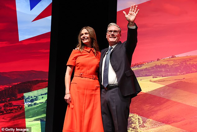 Sir Keir was joined on stage by his wife Victoria after delivering his address to activists today