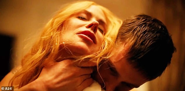 Kidman stripped off for raunchy thriller Babygirl in 2024 - seen with Harris Dickinson