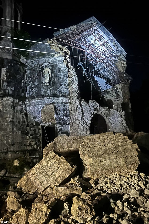 The Archdiocesan Shrine of Santa Rosa de Lima in the town of Daanbantayan, Cebu, collapsed into a pile of rubble following the quake