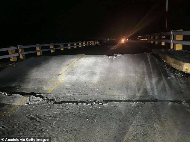 Damages to a bridge following a magnitude 6.9 earthquake on the island of Cebu