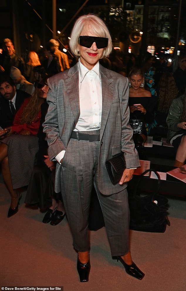 The Oscar winner teamed her outfit with chunky black heels with a square toe