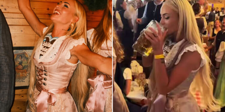 Glamorous footballer Alisha Lehmann downs huge stein as she celebrates Oktoberfest in traditional outfit