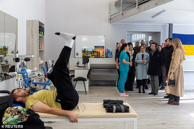 She is pictured here during her tour of a rehabilitation centre for Ukrainian veterans in Kyiv -- September 30, 2025