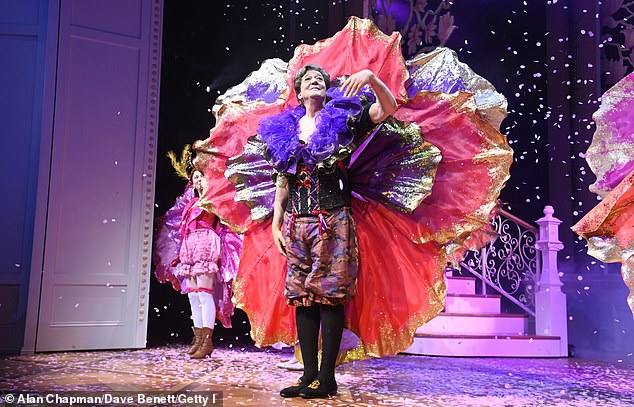 Stephen Fry bows at the curtain call during the press night performance on Tuesday