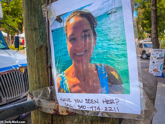 A photo of Sarm Heslop, 41, is seen in downtown Cruz Bay in St John, close to where she was last seen
