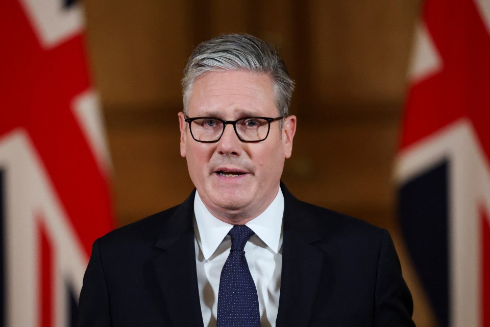 UK Prime Minister Keir Starmer delivers a statement inside No. 10 Downing Street.