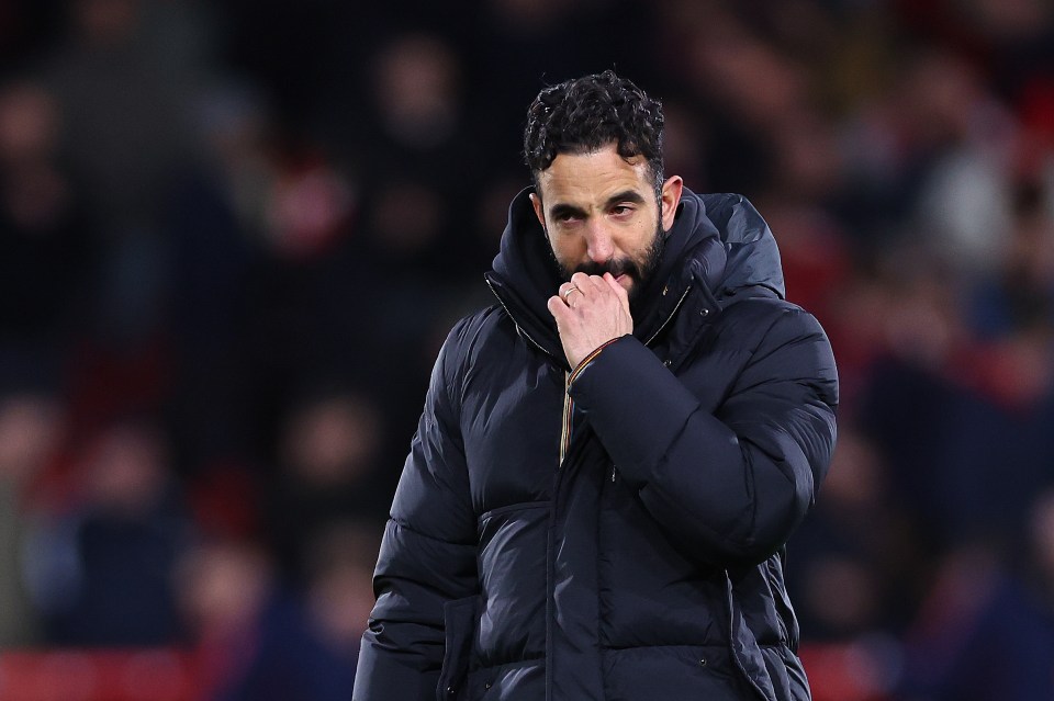 Ruben Amorim, Manchester United head coach, looking dejected.