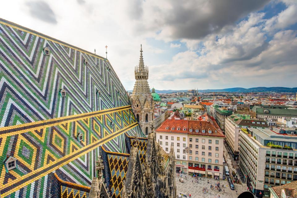 Aerial view of St. Stephen's Cathedral in Vienna, Austria.