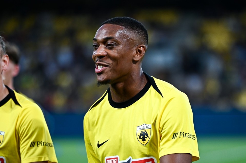 Anthony Martial of AEK FC plays during the second qualifying round, first leg match between AEK FC and Hapoel Be'er Sheva FC at OPAP Arena in Athens, Greece, on July 24, 2025. (Photo by Stefanos Kyriazis/NurPhoto via Getty Images)