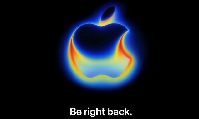 Apple logo engulfed in flames; text: Be right back.