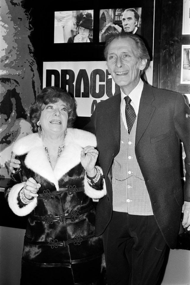 Hylda Baker and Peter Cushing at the premiere of *Dracula A.D. 1972*.