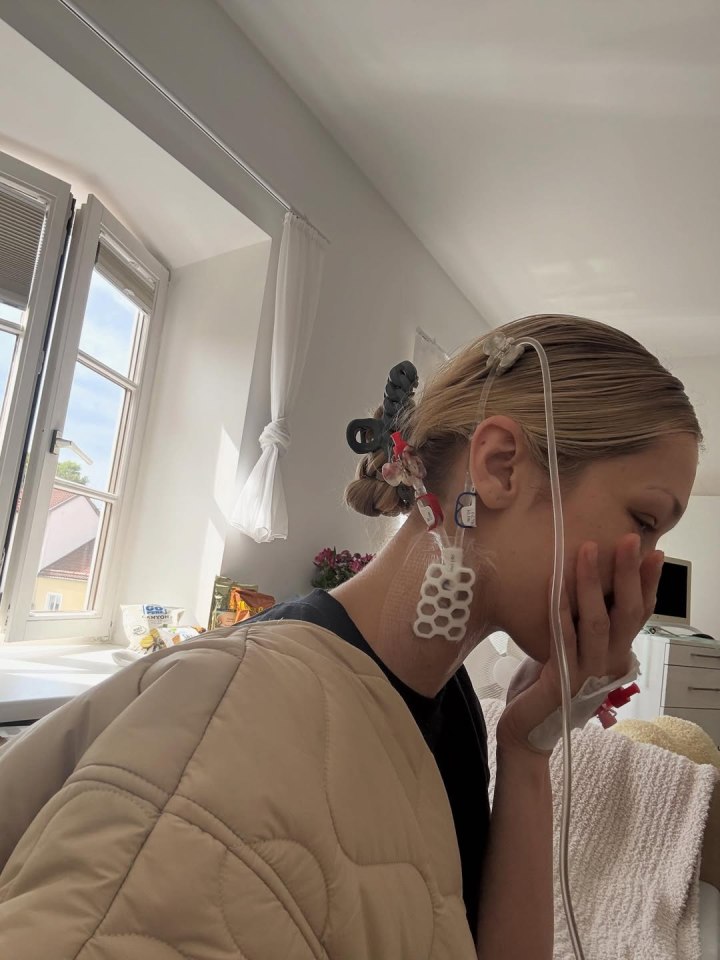 Bella Hadid connected to IVs.
