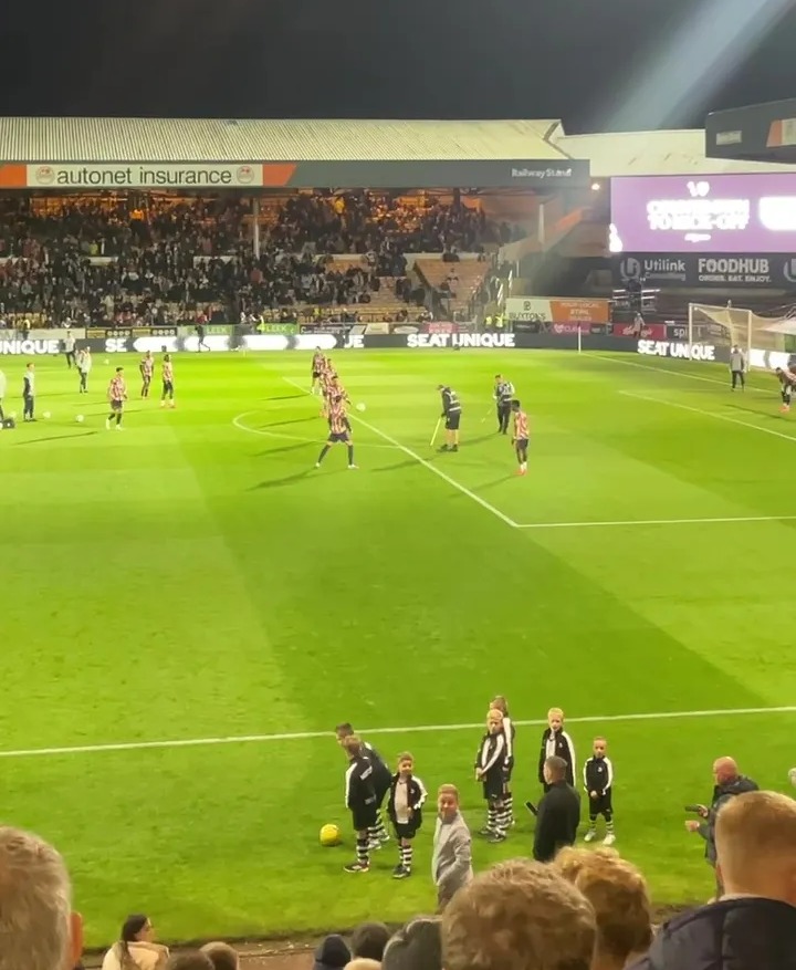 Ben White smacks ball off Port Vale groundsman during Arsenal's warm-up.