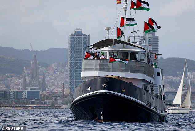 The convoy first tried to leave on Sunday but returned to port because of stormy weather