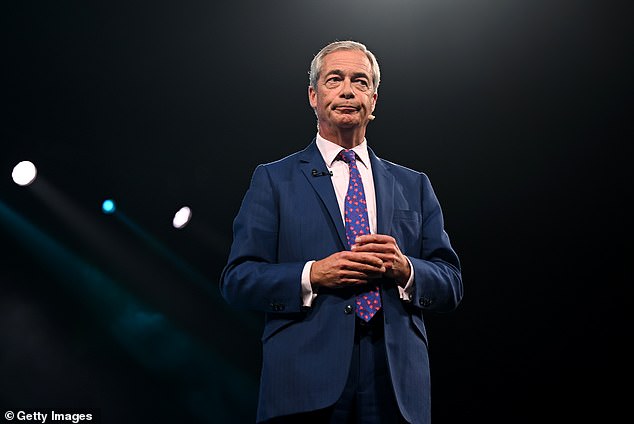 The Daily Mail revealed last week how Ms Dorries was abandoning the Convervatives to join Mr Farage (above) and Reform