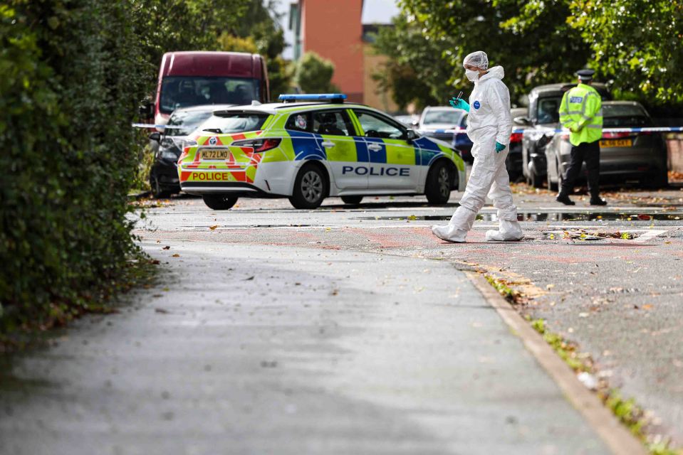 Police and forensic officers at a crime scene.