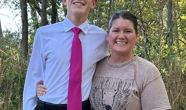 Carson Ryan, seen here alongside his mom Heidi, died from his injuries after a member of his hunting party mistakenly shot him on Saturday