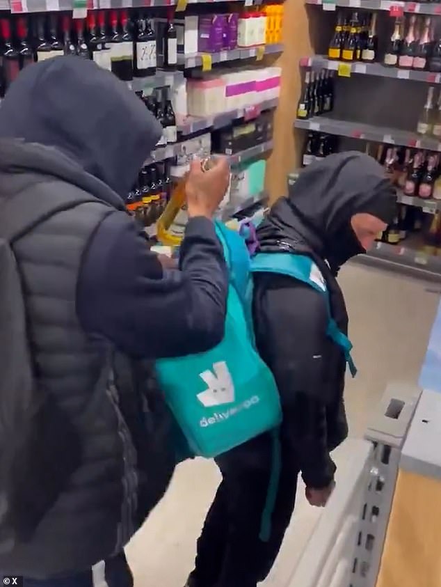 Shameless thieves have been caught stuffing bottles of alcohol from Waitrose into Deliveroo bags - as staff say they are helpless to stop them