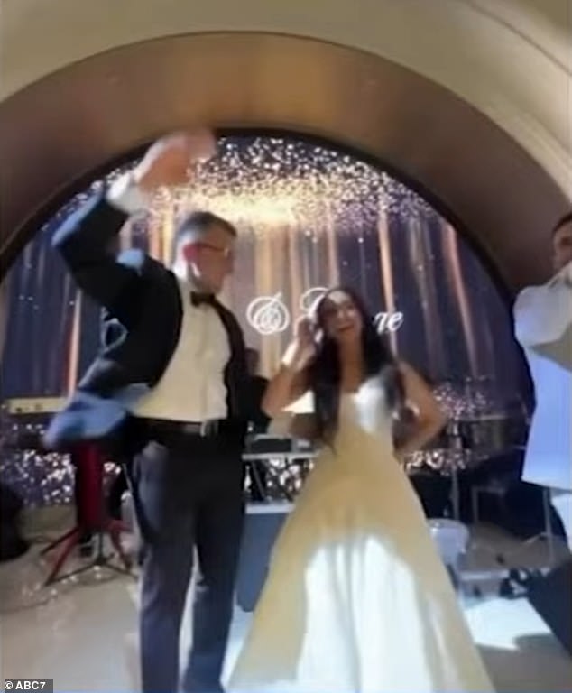The couple are seen enjoying their big day on the dance floor just before the unthinkable happened