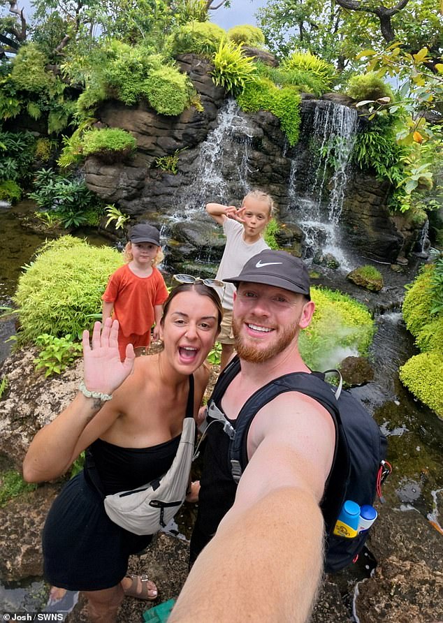 Living the Thai-life! Couple Josh and Kate, both 33, pictured with their children, aged seven and three, after they made the decision to sell up and enjoy a new life abroad