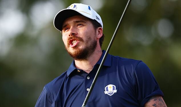 Brooklyn Beckham suffered complete humiliation during Wednesday's Ryder Cup celebrity match at the Beckpage Black golf course in Farmingdale, New York