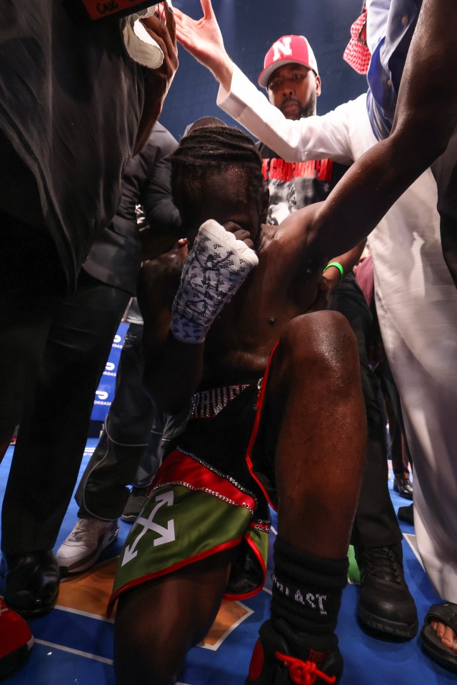 Terence Crawford reacts after a boxing match.