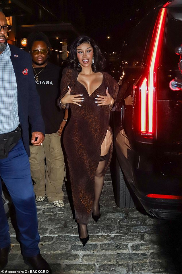 Cardi B grappled with her assets in a low-cut gown as she led the vocal powerhouses who were dressed to impress as they partied the night away in New York City after the MTV VMAs