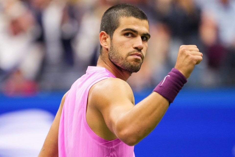 Carlos Alcaraz celebrating a point at the US Open.