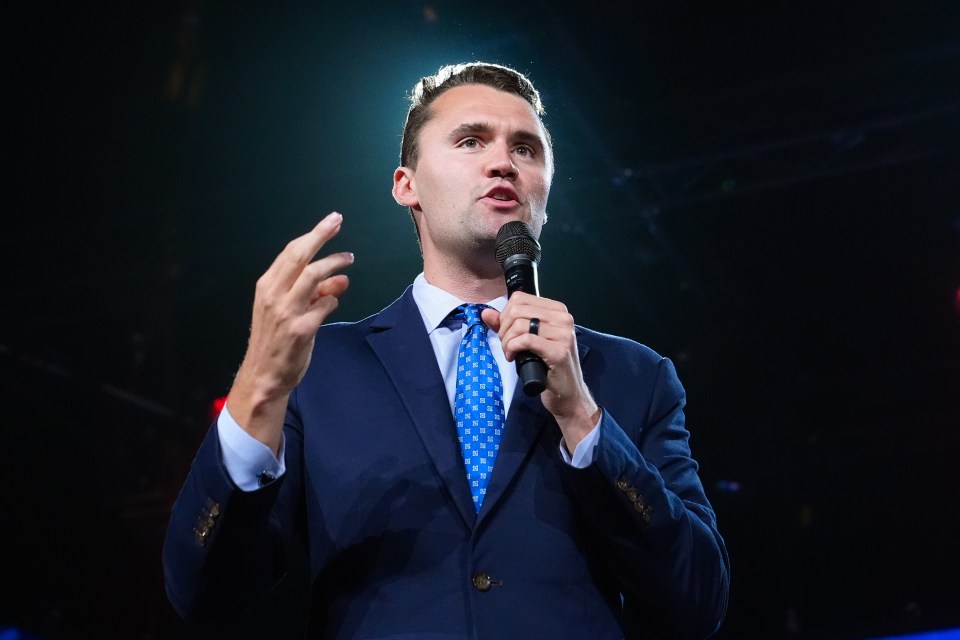 Charlie Kirk speaking at a Turning Point USA event.
