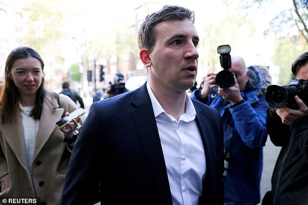 Chief Crown Prosecutor Frank Ferguson told Tory security spokesman, Alicia Kearns MP, that he had concluded that the charges of spying had to be abandoned against former parliamentary aide Chris Cash, 30, (pictured in April arriving at Westminster Magistrates Court) and British teacher Chris Berry, 33